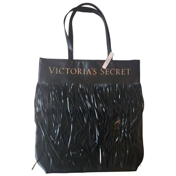Victoria's Secret Black Fringed Tassel Tote Bag - Picture 1 of 4